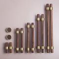 Dark brown wood and gold brass cylindrical shaped bar handle/wooden drawer pull/kitchen furniture hardware/modern cabinet handle/simple look