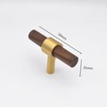 Dark brown wood and gold brass cylindrical shaped bar handle/wooden drawer pull/kitchen furniture hardware/modern cabinet handle/simple look