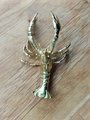 Gold solid brass lobster cabinet pull/Sea creature shaped door handle/beach themed drawer knob/brass furniture hardware/Crab shaped handle