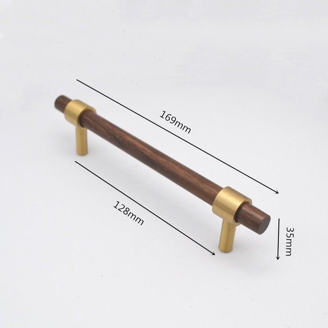 Dark brown wood and gold brass cylindrical shaped bar handle/wooden drawer pull/kitchen furniture hardware/modern cabinet handle/simple look