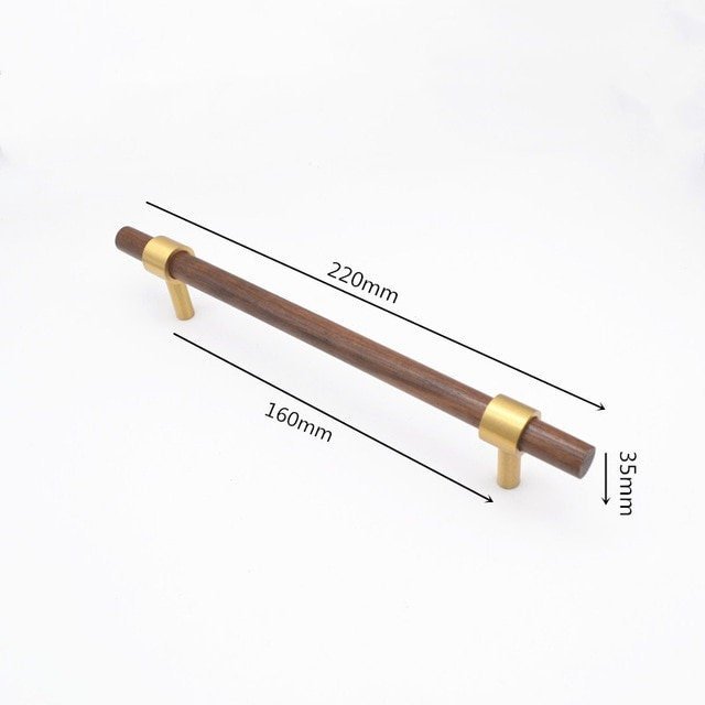 Dark brown wood and gold brass cylindrical shaped bar handle/wooden drawer pull/kitchen furniture hardware/modern cabinet handle/simple look