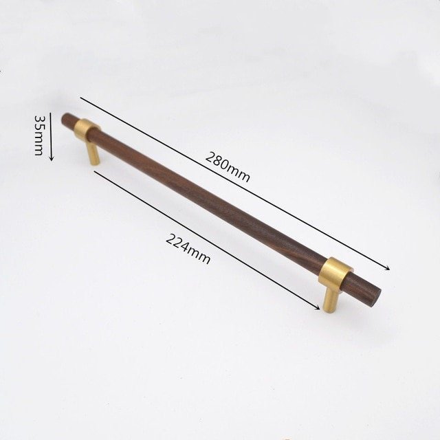 Dark brown wood and gold brass cylindrical shaped bar handle/wooden drawer pull/kitchen furniture hardware/modern cabinet handle/simple look