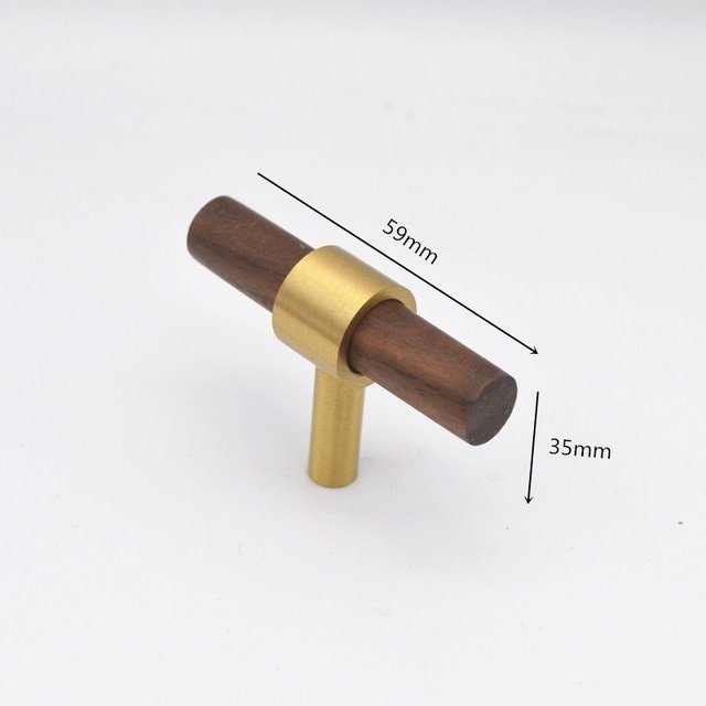 Dark brown wood and gold brass cylindrical shaped bar handle/wooden drawer pull/kitchen furniture hardware/modern cabinet handle/simple look