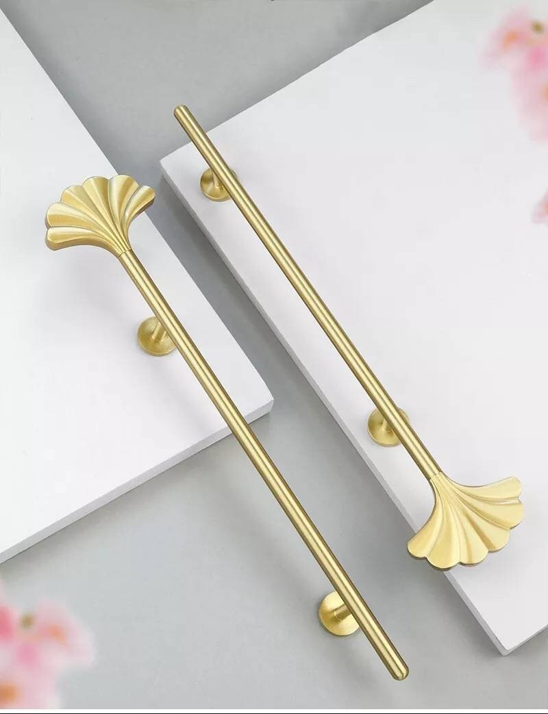 Gold cabinet bar handle with art nouveau style radiating fan pattern/long drawer pull/wardrobe door handle/home improvement/door handle