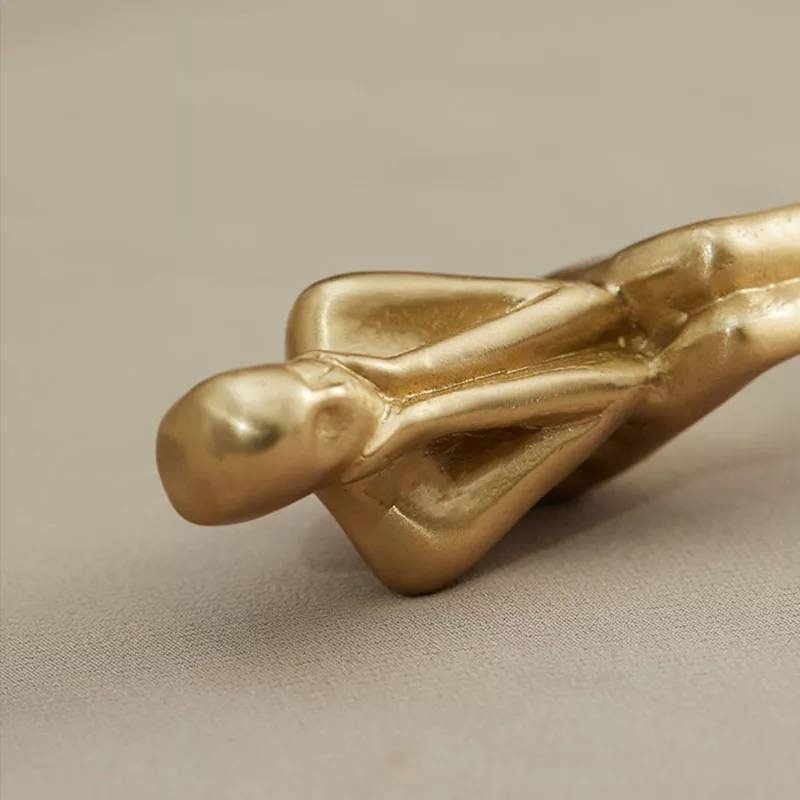 Gold brass thinking man cabinet handle/man shaped figure door handle/abstract man figurine drawer handle/unusual brass furniture hardware