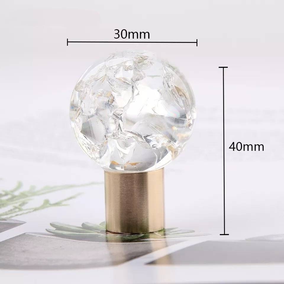 Cracked glass ball drawer pull/Fractured clear glass ball cabinet handle/Cracked glass door knob/glass furniture hardware/transparent glass