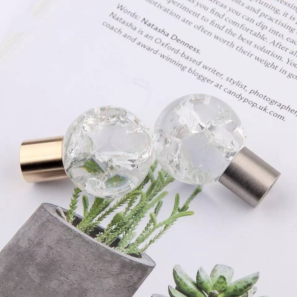 Cracked glass ball drawer pull/Fractured clear glass ball cabinet handle/Cracked glass door knob/glass furniture hardware/transparent glass