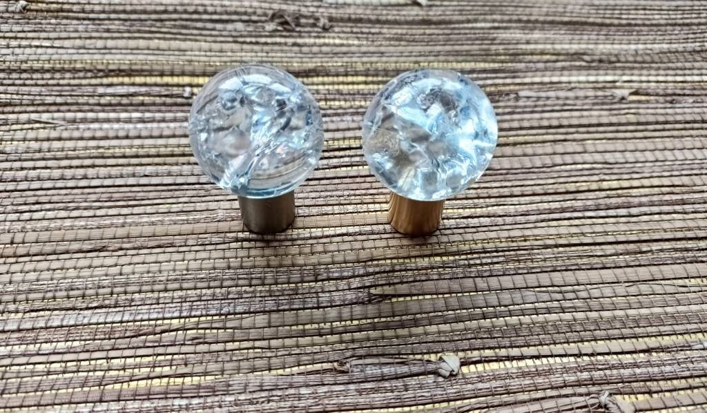 Cracked glass ball drawer pull/Fractured clear glass ball cabinet handle/Cracked glass door knob/glass furniture hardware/transparent glass