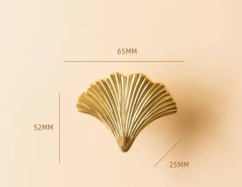 Gold Ginkgo leaf and rope design bar handle/Brass maidenhair tree leaf shaped cabinet pull/Brass leaf shaped door handle/Gingko drawer knob