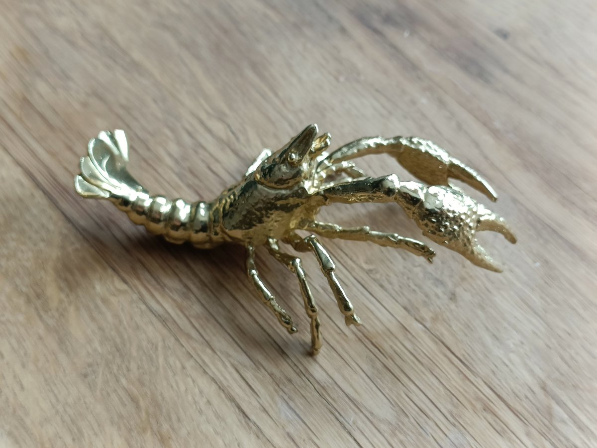 Gold solid brass lobster cabinet pull/Sea creature shaped door handle/beach themed drawer knob/brass furniture hardware/Crab shaped handle