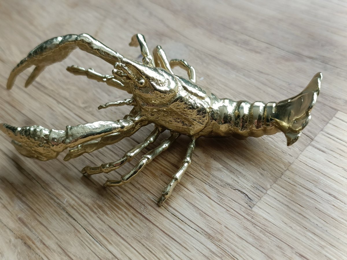 Gold solid brass lobster cabinet pull/Sea creature shaped door handle/beach themed drawer knob/brass furniture hardware/Crab shaped handle