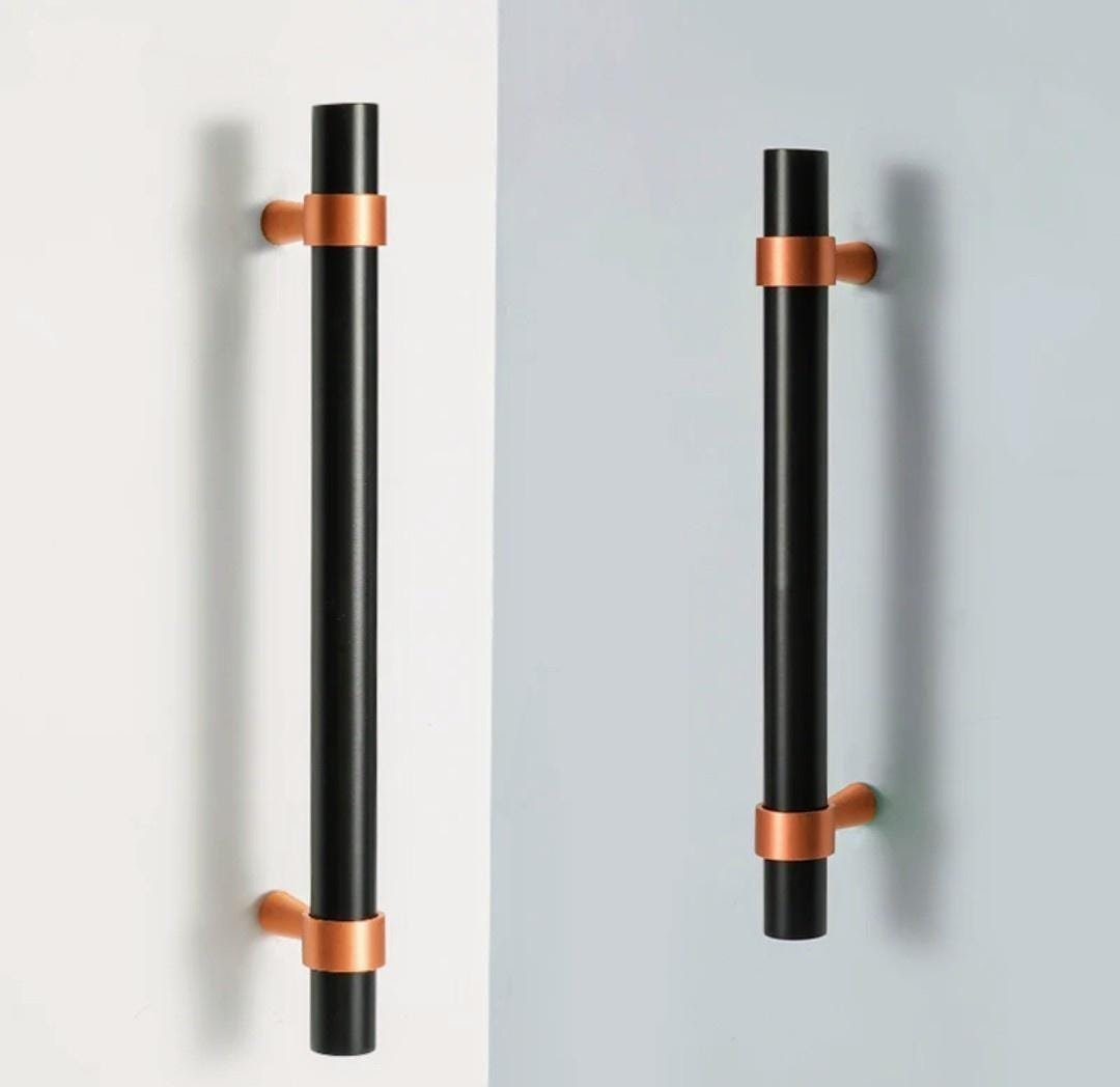 Rose Gold and Black cabinet bar handles/copper and black drawer pull/kitchen hardware/renovation project door handle/rose gold cabinet pulls