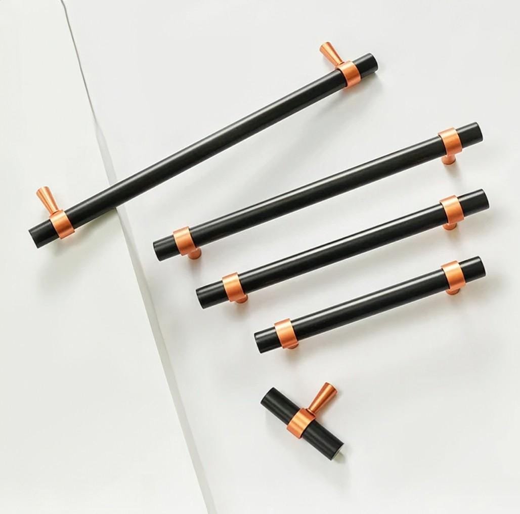 Rose Gold and Black cabinet bar handles/copper and black drawer pull/kitchen hardware/renovation project door handle/rose gold cabinet pulls