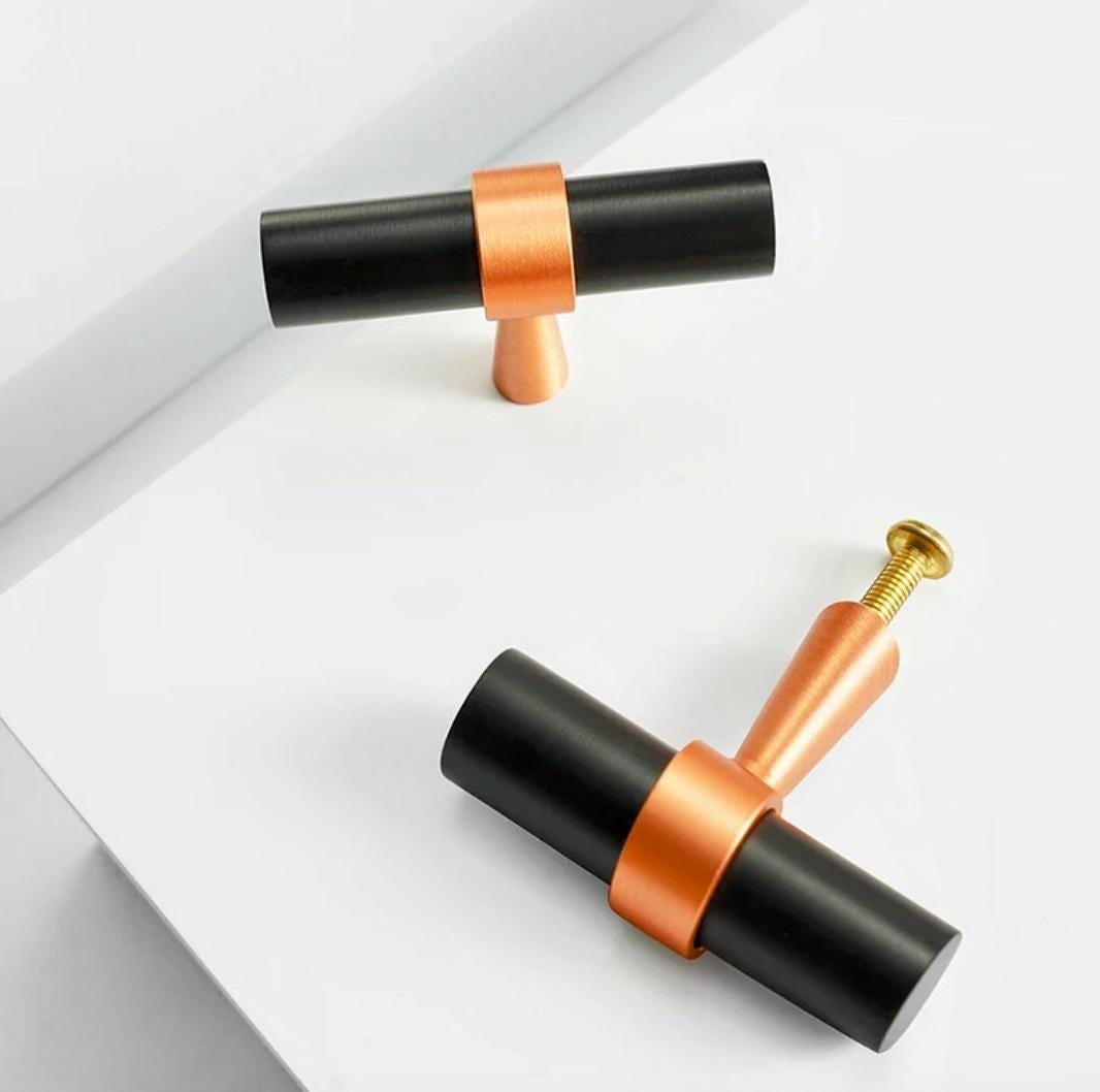 Rose Gold and Black cabinet bar handles/copper and black drawer pull/kitchen hardware/renovation project door handle/rose gold cabinet pulls