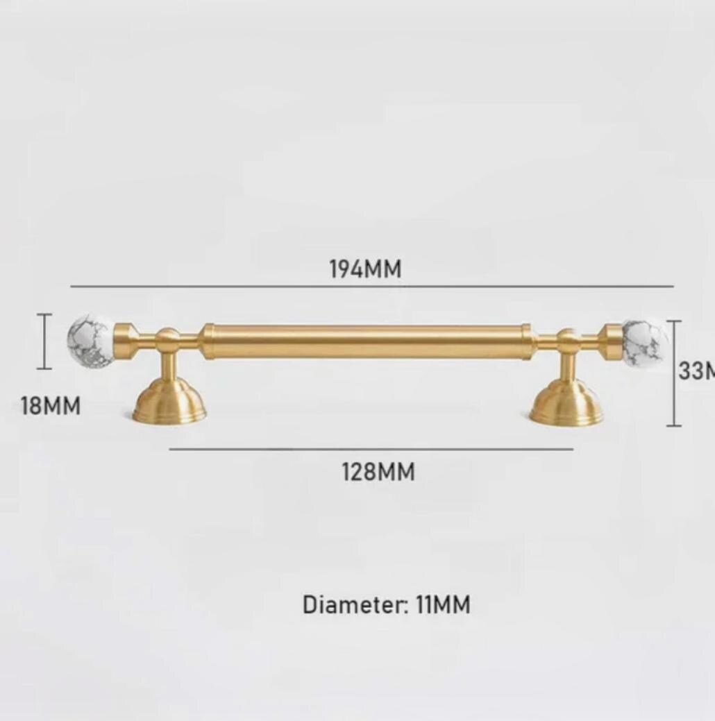 White marble and brass bar handle/Stone and brass drawer pull/unique cabinet handle/IKEA hack/wardrobe door handle/Geometric shaped hardware