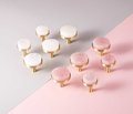 Round rose quartz crystal and brass drawer pull/large gemstone cabinet handle/pink crystal and brass door handle/Semi precious stone handle