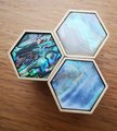 Rainbow mother of pearl and gold brass hexagonal drawer pull/Geometric pearl cabinet handle/Iridescent shell door knob/Abalone pearl handle