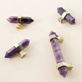 Luxury hexagonal purple amethyst crystal bar handle with gold brass fixings/Purple gemstone drawer pull/stone hardware/Amethyst door handle