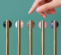 Shiny gold brass bar handle resting on semi precious stone balls/colourful cabinet handle/stone furniture hardware/crystal drawer pull