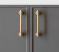 Shiny gold brass bar handle resting on semi precious stone balls/colourful cabinet handle/stone furniture hardware/crystal drawer pull