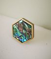 Rainbow mother of pearl and gold brass hexagonal drawer pull/Geometric pearl cabinet handle/Iridescent shell door knob/Abalone pearl handle