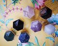 Green jade hexagonal shaped drawer pull/Green semi precious stone and brass cabinet handle/Geometric door knob/stone furniture hardware