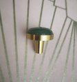 Round polished apple green jade drawer handle/Green stone and gold brass cabinet pull/Leaf green gemstone door knob/Green stone hardware