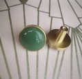 Round polished apple green jade drawer handle/Green stone and gold brass cabinet pull/Leaf green gemstone door knob/Green stone hardware