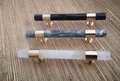 Smoke grey marble and brass bar handle/gray marble drawer pull/stone furniture hardware/marble and brass cabinet pull/Marble door handle