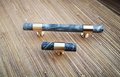 Smoke grey marble and brass bar handle/gray marble drawer pull/stone furniture hardware/marble and brass cabinet pull/Marble door handle