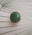 Round polished apple green jade drawer handle/Green stone and gold brass cabinet pull/Leaf green gemstone door knob/Green stone hardware