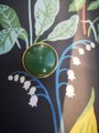 Round polished apple green jade drawer handle/Green stone and gold brass cabinet pull/Leaf green gemstone door knob/Green stone hardware