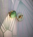 Round polished apple green jade drawer handle/Green stone and gold brass cabinet pull/Leaf green gemstone door knob/Green stone hardware