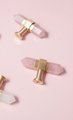 Luxury gold and rose pink quartz crystal hexagonal bar pull/gemstone drawer pull/crystal cabinet handle/gold door handle/hexagonal knob