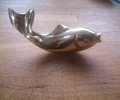 Shiny gold leaping fish drawer handle/koi carp cabinet pull/solid brass fish door handle/fish shaped drawer knob/gold furniture hardware