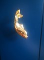 Shiny gold leaping fish drawer handle/koi carp cabinet pull/solid brass fish door handle/fish shaped drawer knob/gold furniture hardware