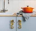 Shiny gold sea horse cabinet pull/Brass seahorse door handle/seaside drawer pull/gold furniture hardware/upcycling door knob/beach decor
