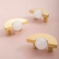 Brass and crystal semi circle shaped handle/pink or white stone ball drawer pull/retro drawer handle/wardrobe door handle/gold cabinet knob