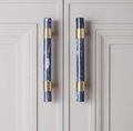 Smoke grey marble and brass bar handle/gray marble drawer pull/stone furniture hardware/marble and brass cabinet pull/Marble door handle