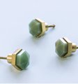 Green jade hexagonal shaped drawer pull/Green semi precious stone and brass cabinet handle/Geometric door knob/stone furniture hardware