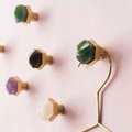 Green jade hexagonal shaped drawer pull/Green semi precious stone and brass cabinet handle/Geometric door knob/stone furniture hardware