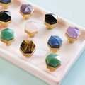 Green jade hexagonal shaped drawer pull/Green semi precious stone and brass cabinet handle/Geometric door knob/stone furniture hardware