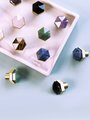 Green jade hexagonal shaped drawer pull/Green semi precious stone and brass cabinet handle/Geometric door knob/stone furniture hardware
