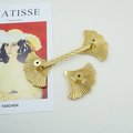 Gold Ginkgo leaf and rope design bar handle/Brass maidenhair tree leaf shaped cabinet pull/Brass leaf shaped door handle/Gingko drawer knob