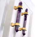Luxury hexagonal purple amethyst crystal bar handle with gold brass fixings/Purple gemstone drawer pull/stone hardware/Amethyst door handle