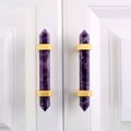 Luxury hexagonal purple amethyst crystal bar handle with gold brass fixings/Purple gemstone drawer pull/stone hardware/Amethyst door handle