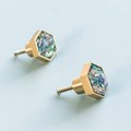 Rainbow mother of pearl and gold brass hexagonal drawer pull/Geometric pearl cabinet handle/Iridescent shell door knob/Abalone pearl handle