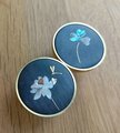 Round gold brass walnut wood and shell inlay drawer pull/Intricate pearl inlay cabinet pull/waterlily door handle/clover leaf design handle