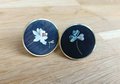 Round gold brass walnut wood and shell inlay drawer pull/Intricate pearl inlay cabinet pull/waterlily door handle/clover leaf design handle
