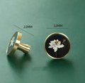 Round gold brass walnut wood and shell inlay drawer pull/Intricate pearl inlay cabinet pull/waterlily door handle/clover leaf design handle